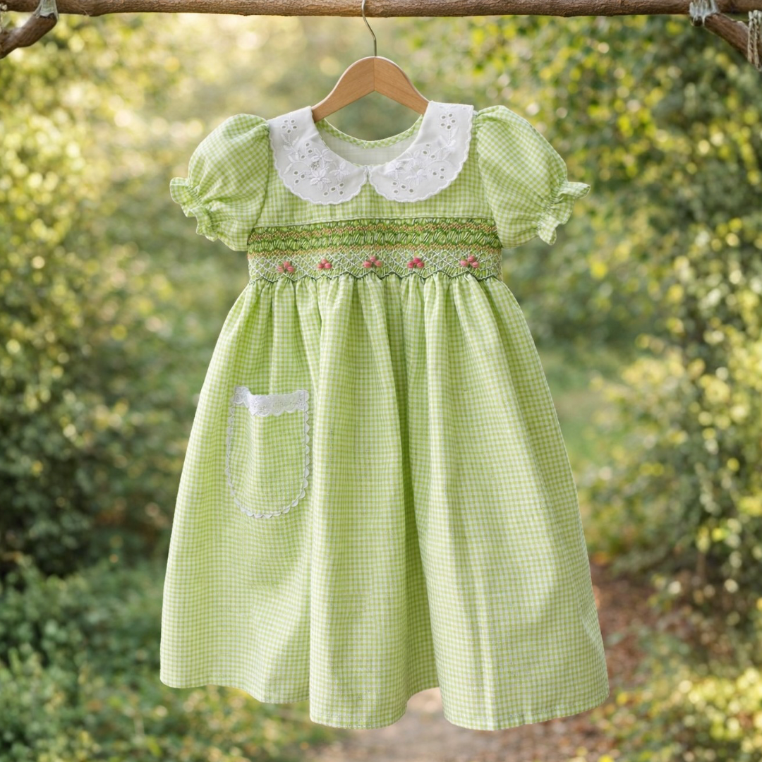 green gingham smocked dress Green Gingham Smocked Dress