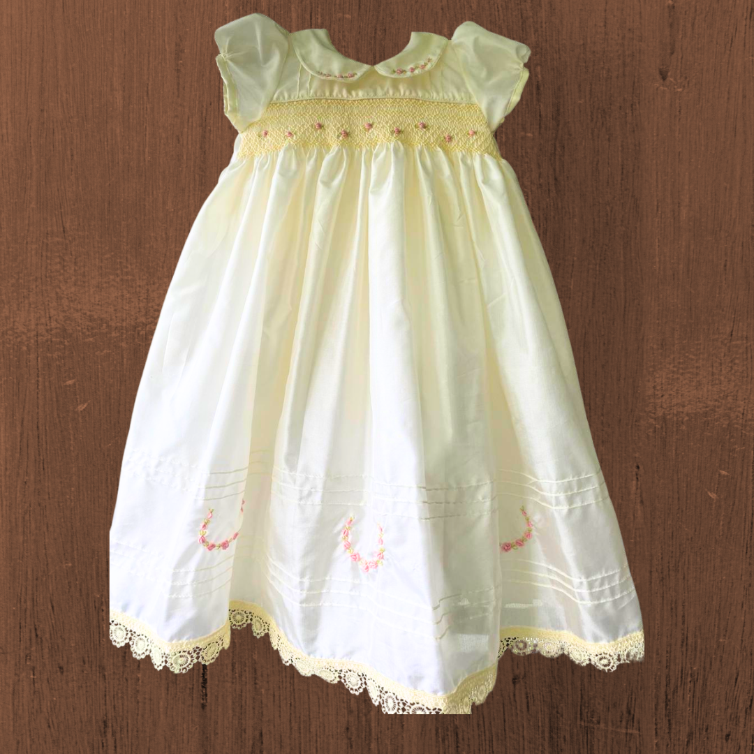 Ivory Christening/Baptism Gown with Smocking and Lace