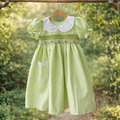 Green Gingham Smocked Dress with Peter Pan Collar