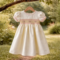 Light Yellow Smocked Dress with Rose Embroidery
