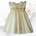 Pale Yellow Smocked Dress with Eyelet Ruffle Collar