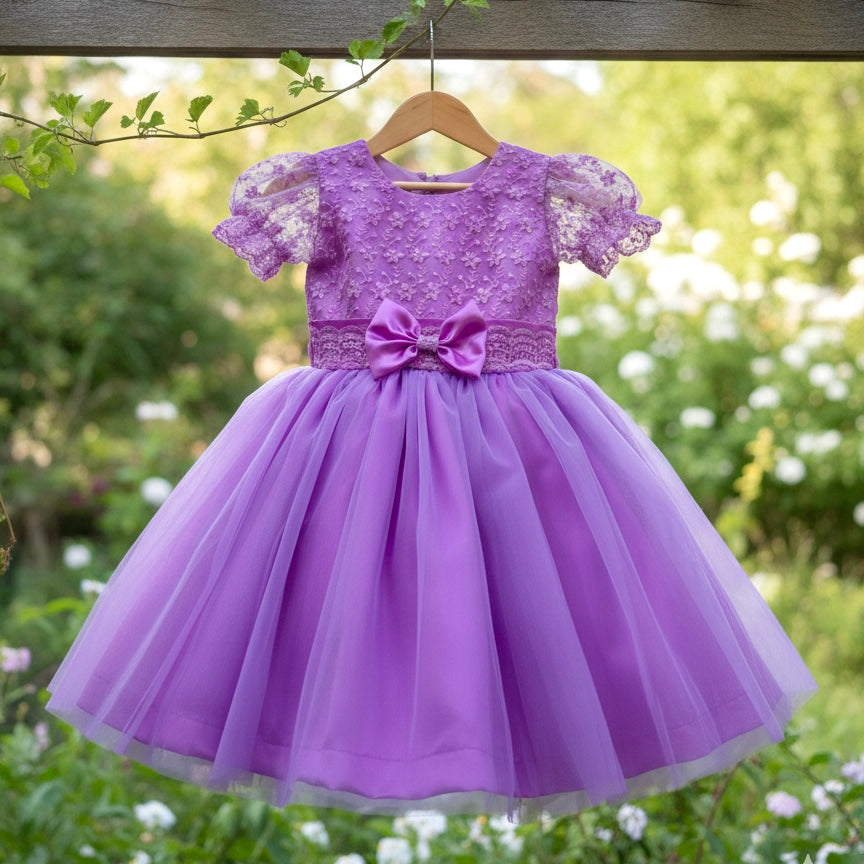 Purple lace dress with a bow