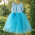 Turquoise dress with floral embroidery