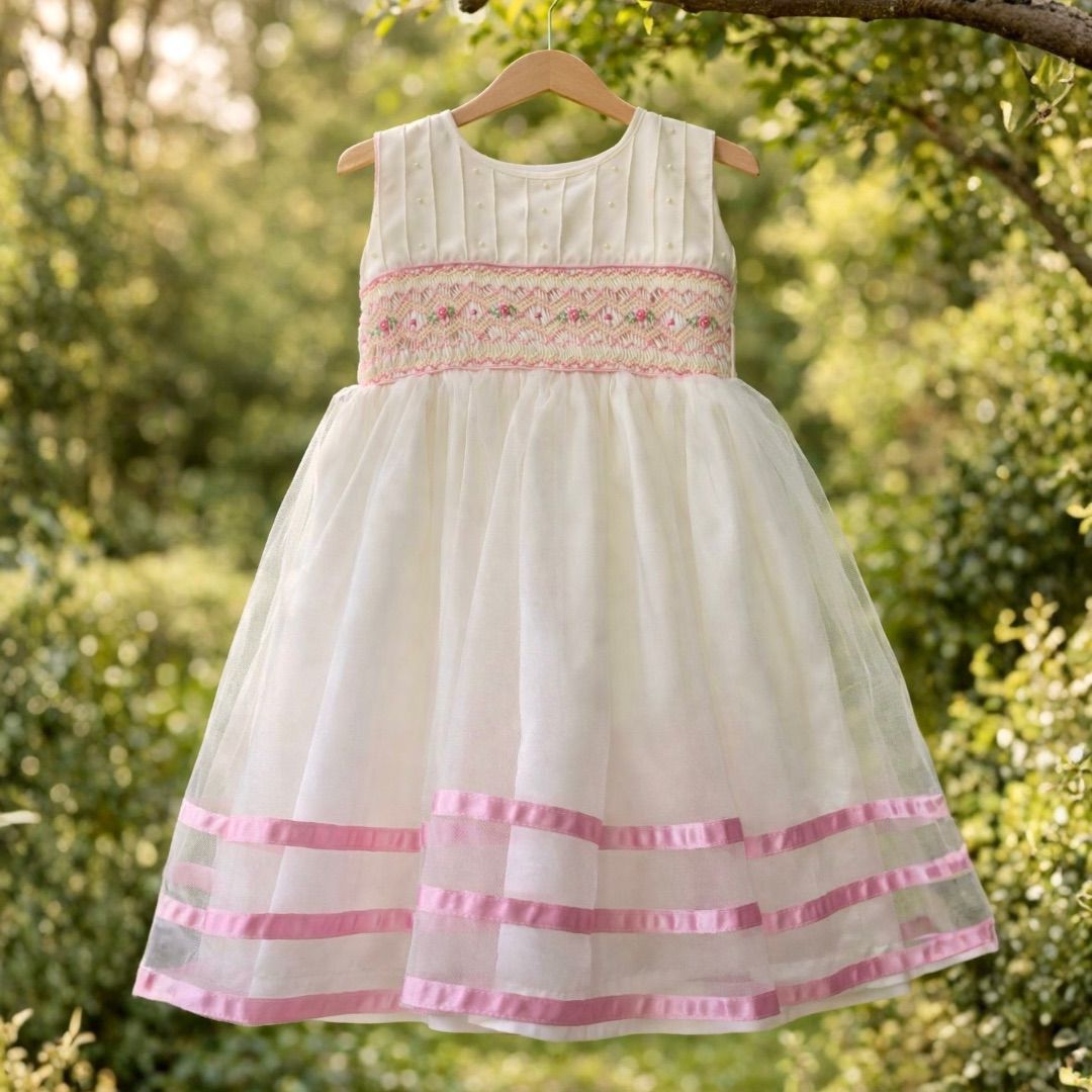 White dress with pink accents